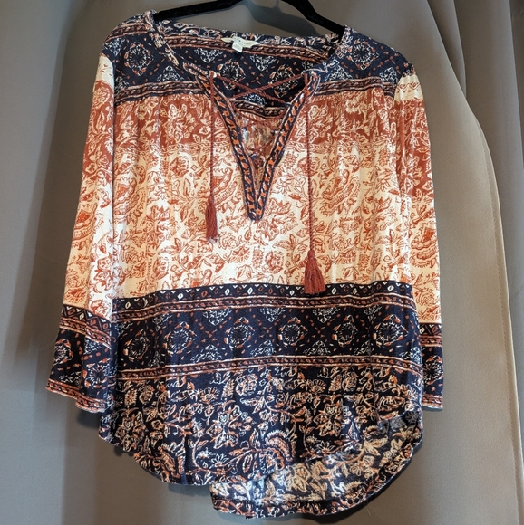 Lucky Brand Red and Blue Floral Blouse - Picture 1 of 4
